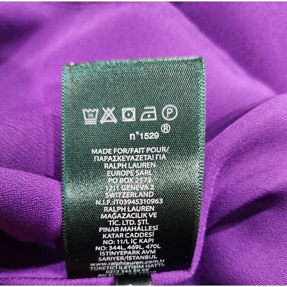 Lauren Ralph Lauren Purple Crepe Short Sleeve V Neck Shift Mini Dress, 6 - Picture 11 of 12